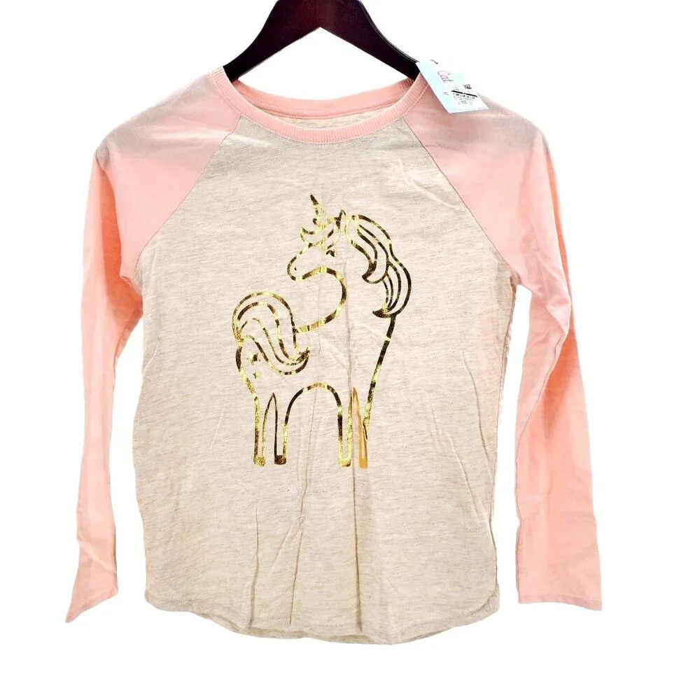 Cat & Jack L Kid Shirt Girl Unicorn Long Sleeve Graphic Top Lightweight Pullover